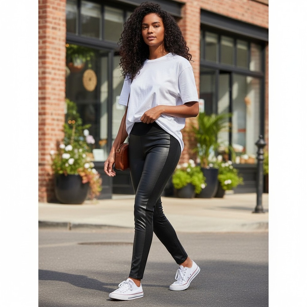 Aritzia WILFRED FREE leggings women M black faux leather front and jersey back